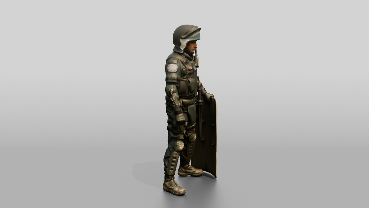 Riot Police Officer Holding Large Shield