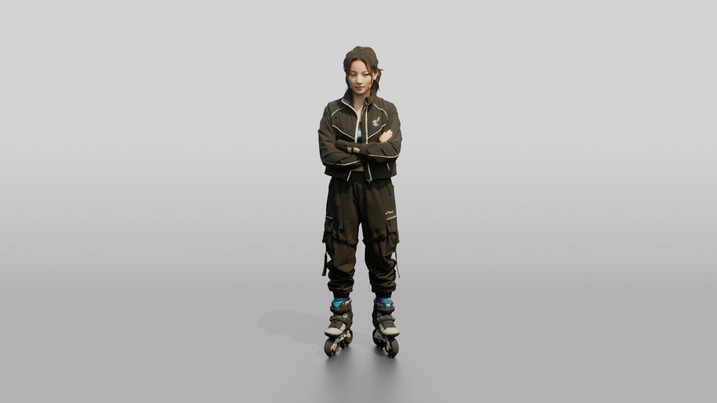 Inline Skater Woman in Cropped Jacket