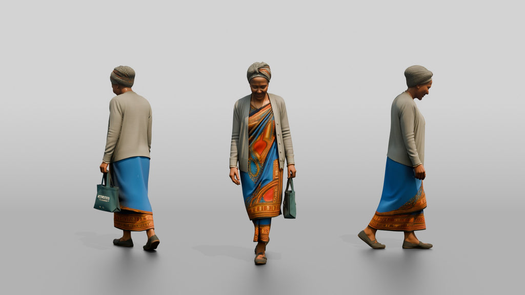 Elderly African Woman in a Colorful Khanga Dress