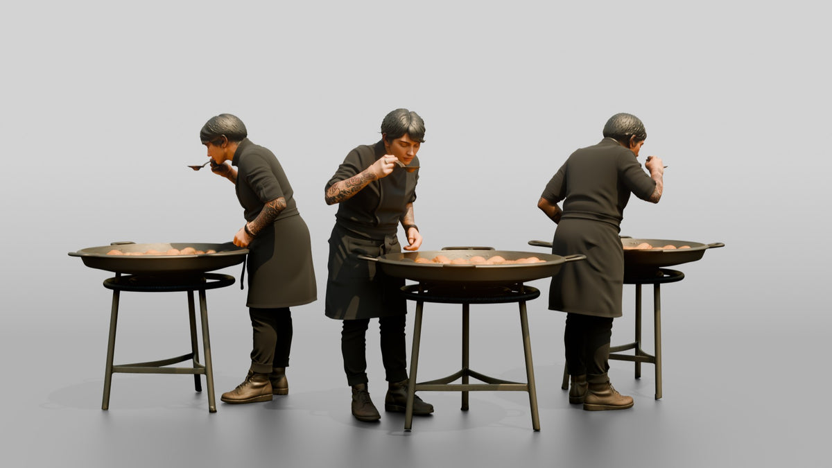 Chef Checking a Paella Pan - 3D character model