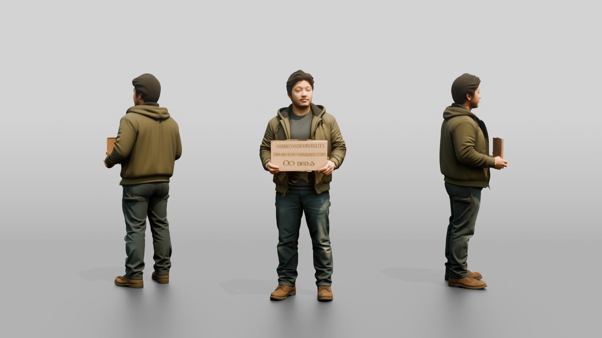 Homeless Man Holding Out a Cardboard Sign