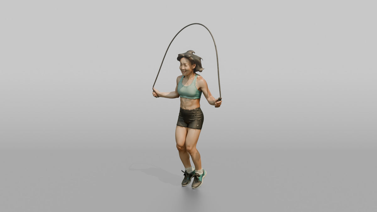 Cardio Athlete Woman Mid-jump With A Jump Rope - 3D character model, view 4