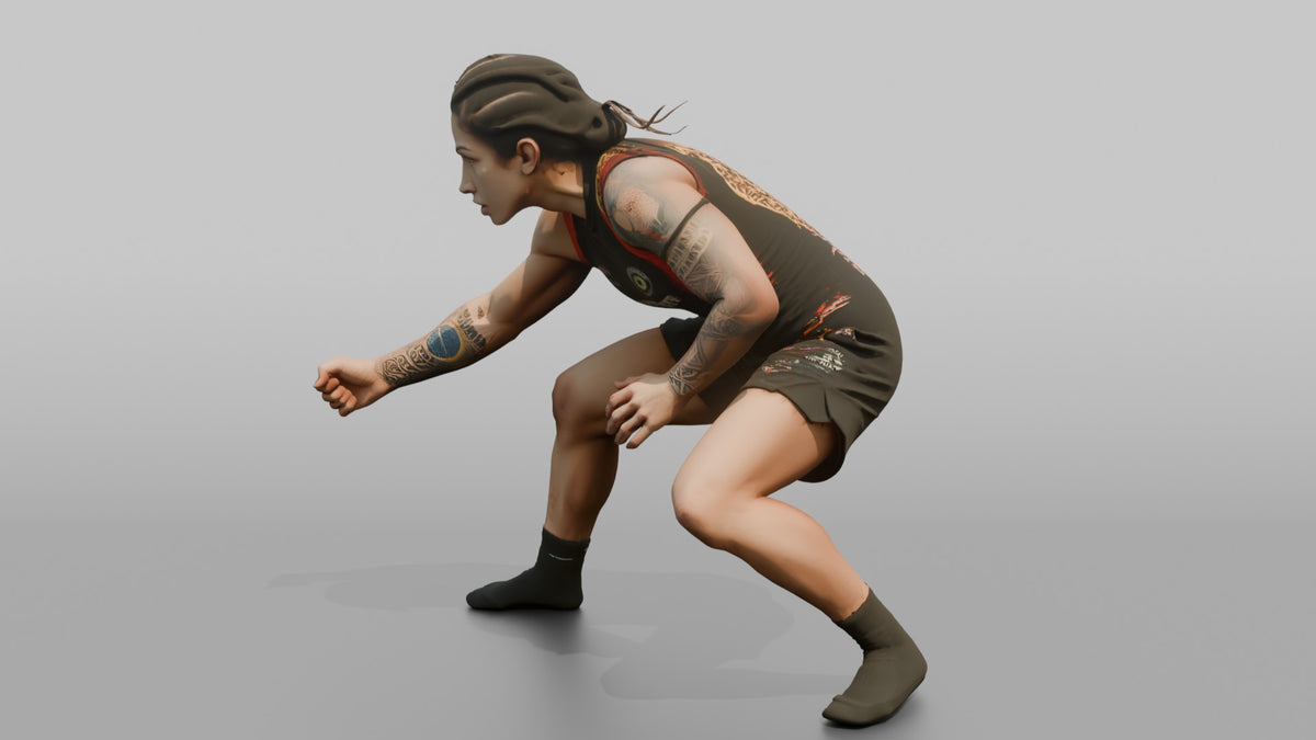 BJJ Fighter Crouched Stance Shooting for an Ankle Pick - 3D character model, view 4