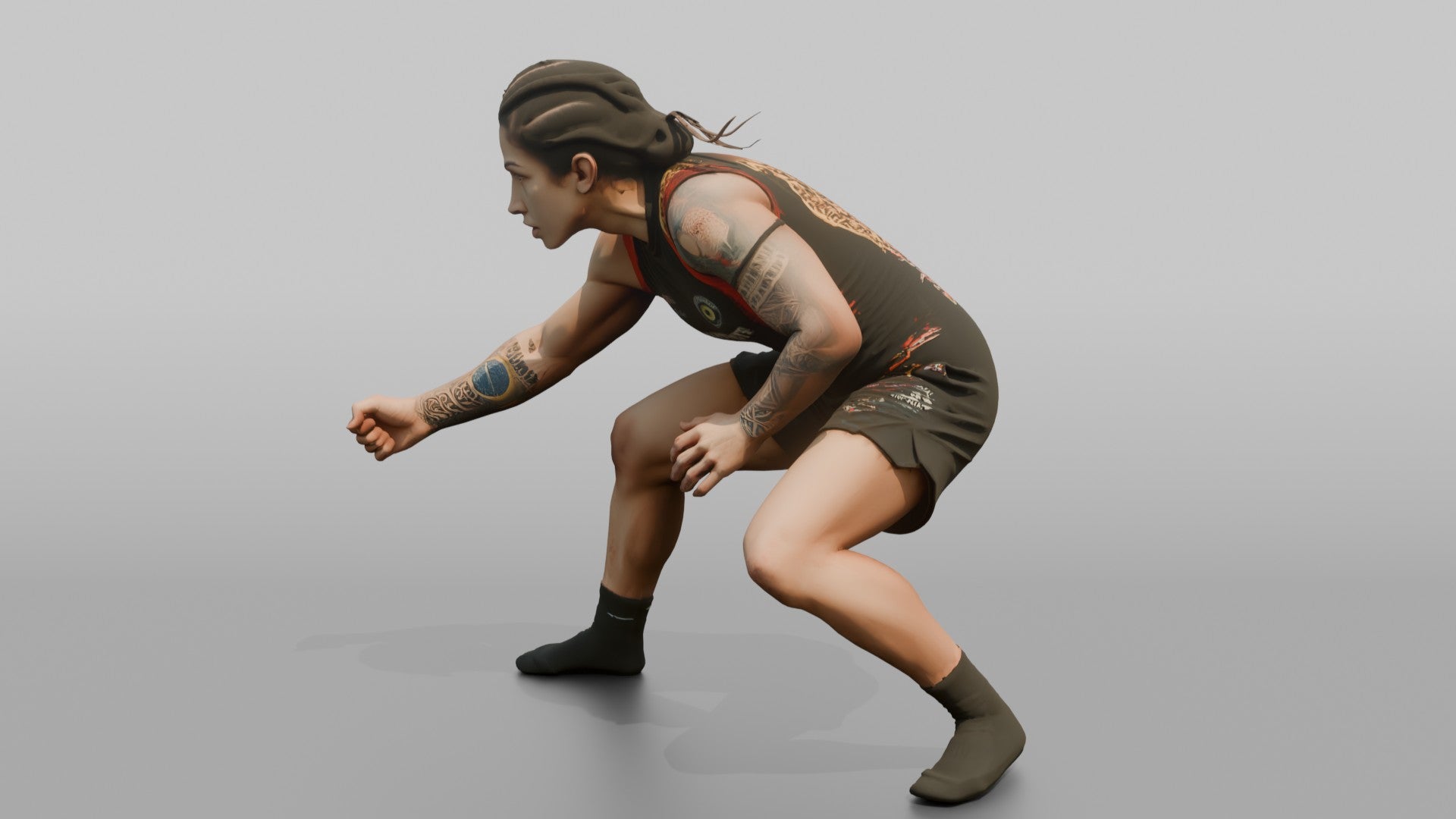 BJJ Fighter Crouched Stance Shooting for an Ankle Pick