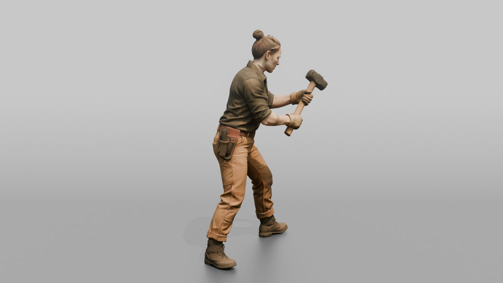 Farmer Repairing Wooden Post Fence Heavy