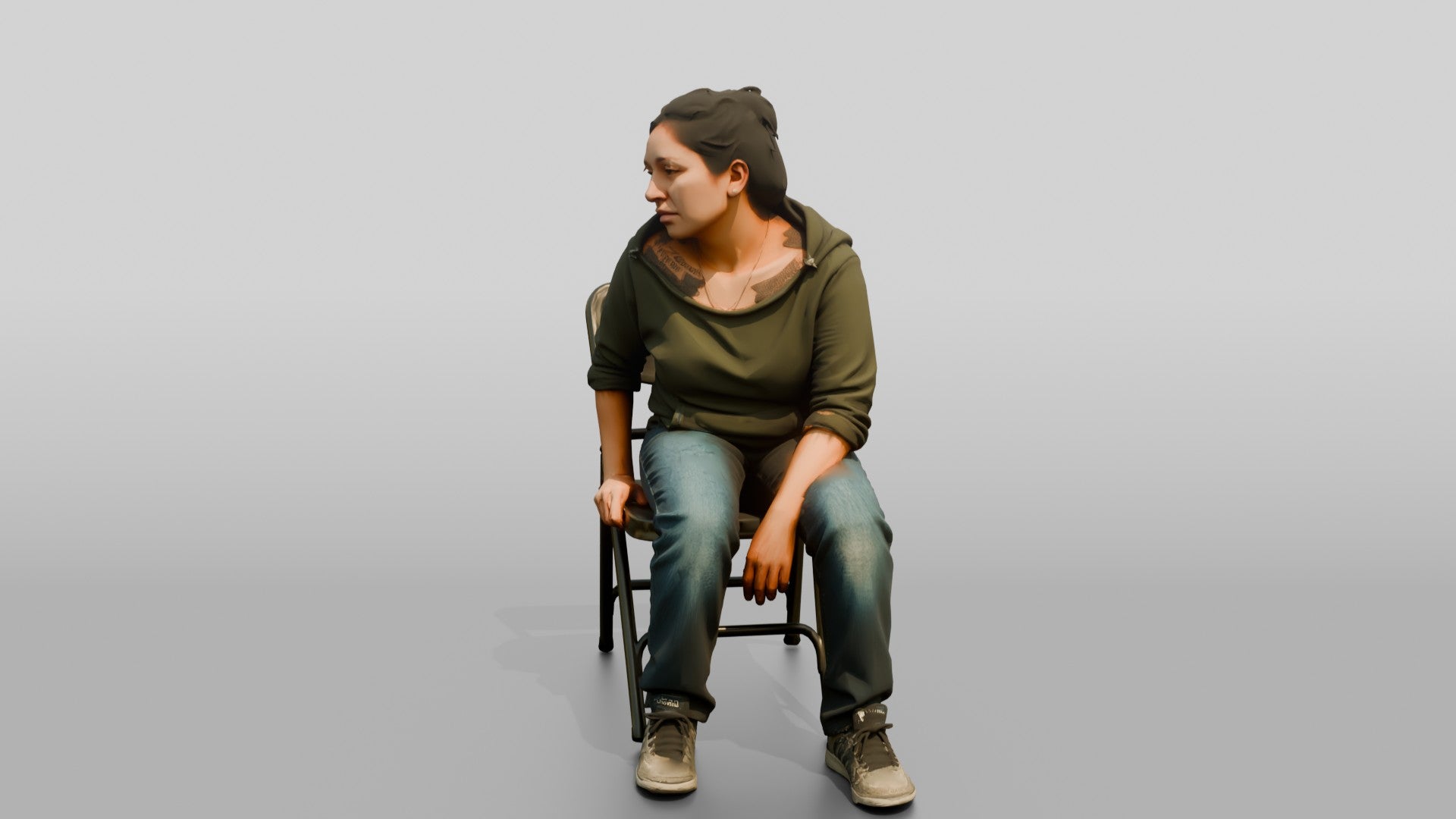 Homeless Woman Looking Off-balance and Sitting Heavily