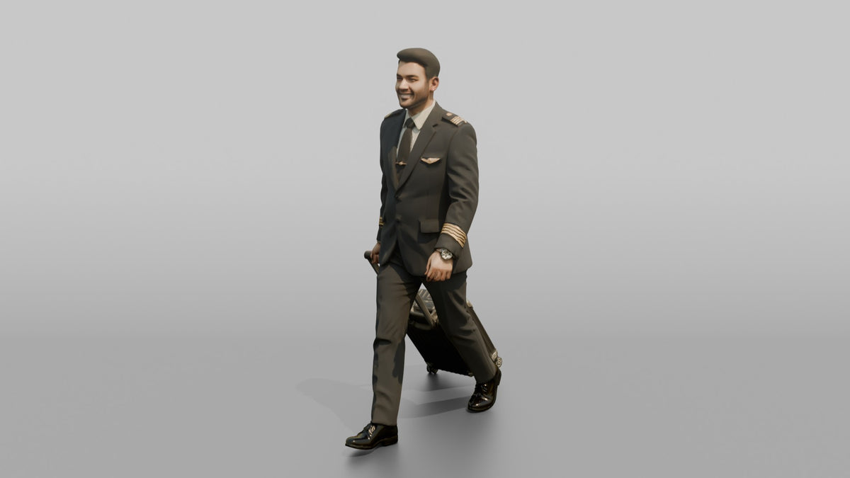 East Asian Flight Attendant Checking His Watch - 3D character model, view 4