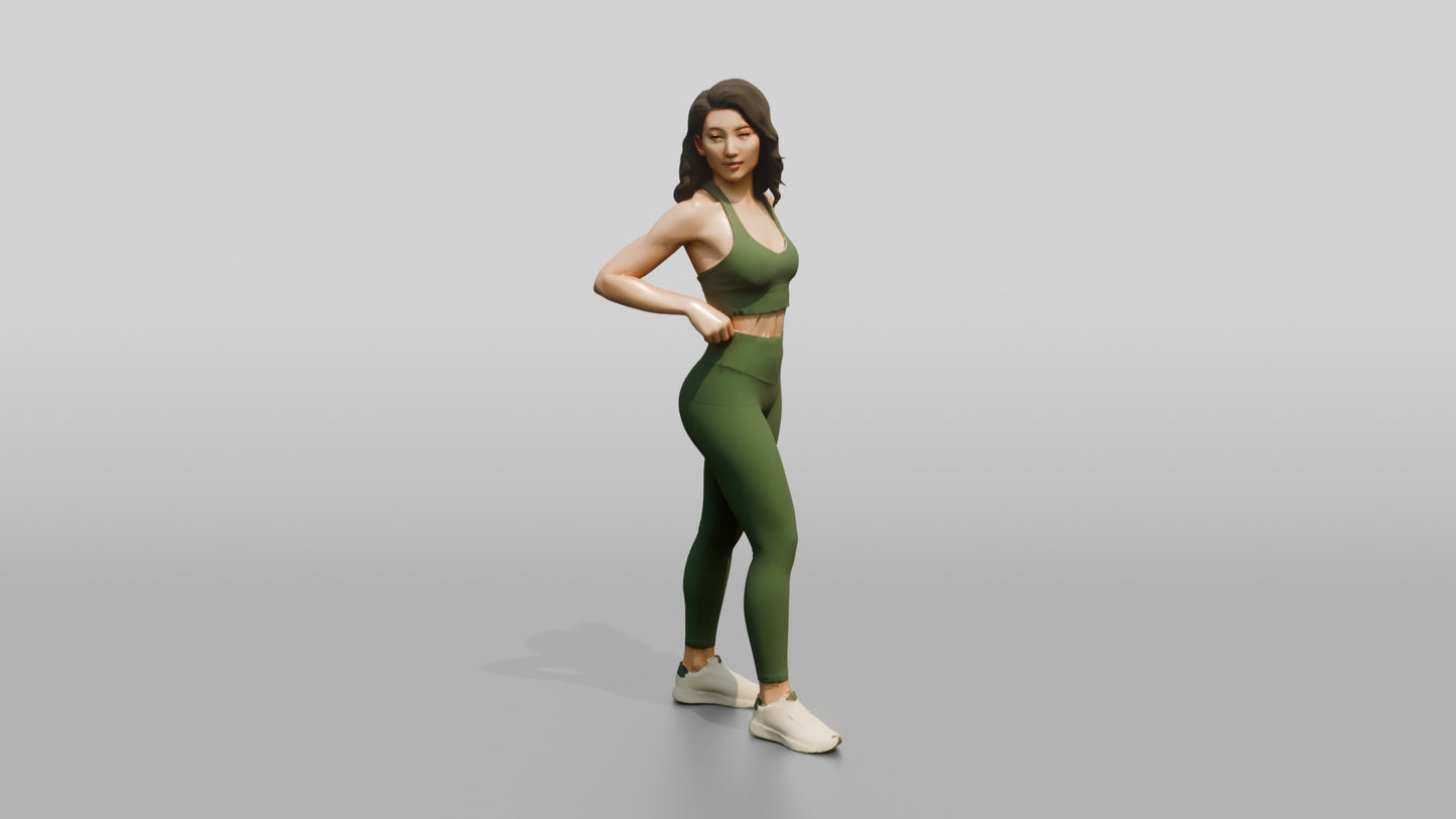Woman in Green Activewear with Hands on Hips
