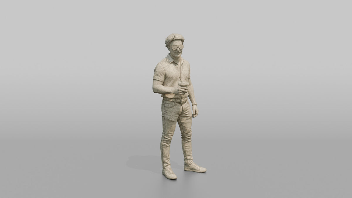 Patron Man Standing With Sunglasses On, Holding A Cocktail - wireframe topology preview
