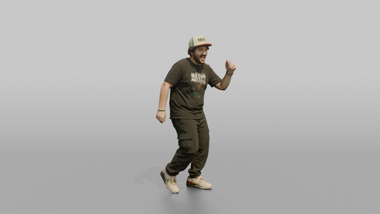 Patron Man Wearing A Bright Neon Cap Backwards, Energetic Pose - 3D character model