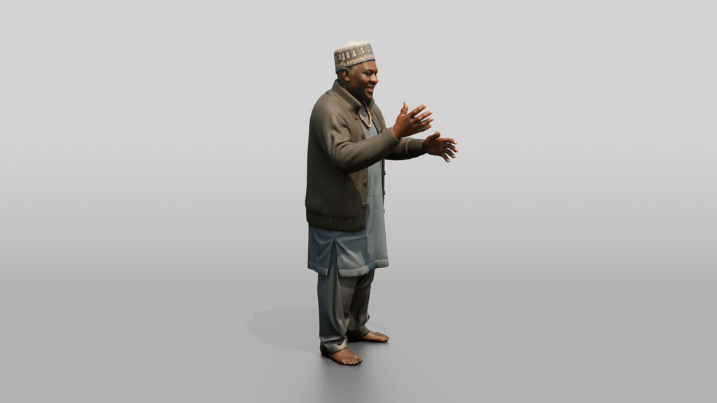 Elderly African Man in a Fula Hat Gesturing While Talking