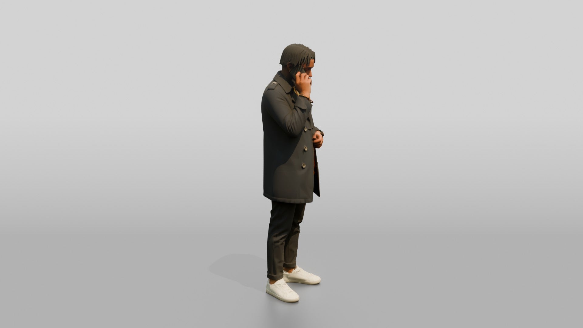 Stylish African Man in a Trench Coat on His Phone