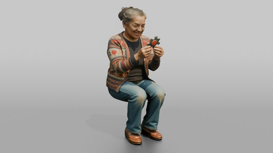 Grandmother Holding A Jigsaw Puzzle Piece, Examining It - 3D character model