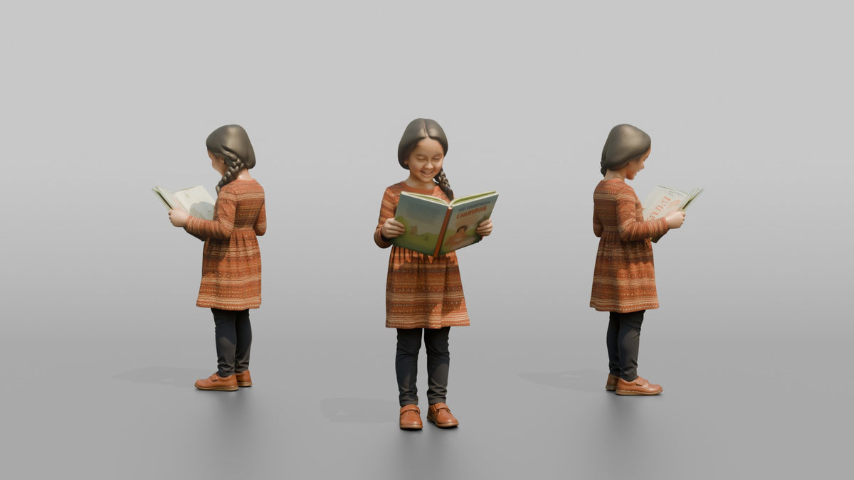 Daughter Holding A Picture Book Open With Both Hands - 3D character model, view 1