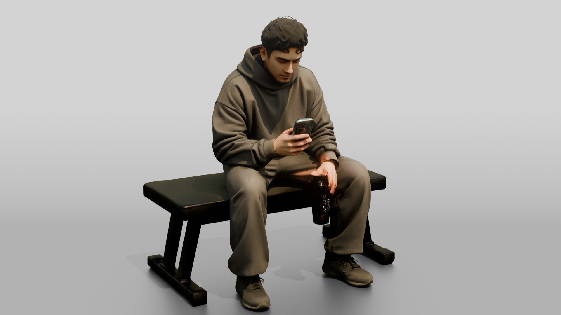 Man Sitting with Protein Shaker