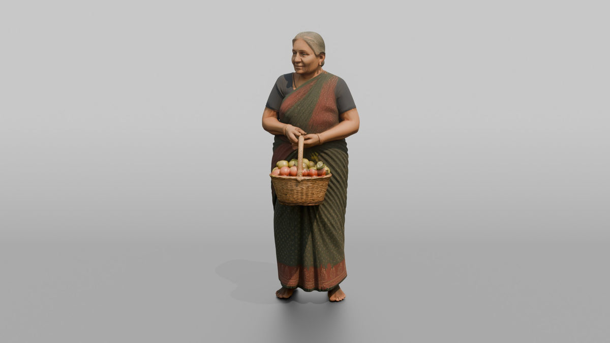 Grandmother Carrying A Basket Of Freshly Picked Apples - 3D character model, view 4