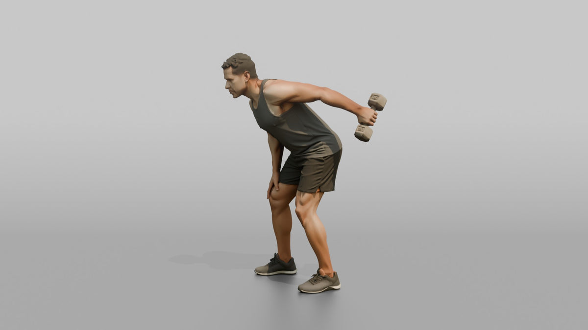Weightlifter Man Performing A Tricep Kickback With A Dumbbell - 3D character model, view 4