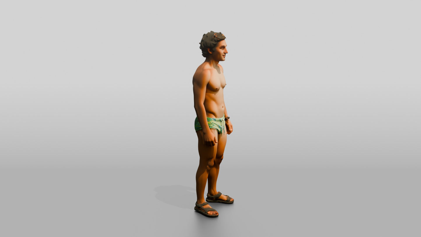 Mestizo Man in Yellow Patterned Swim Brief Pose
