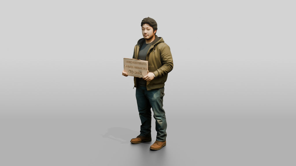 Homeless Man Holding Out a Cardboard Sign