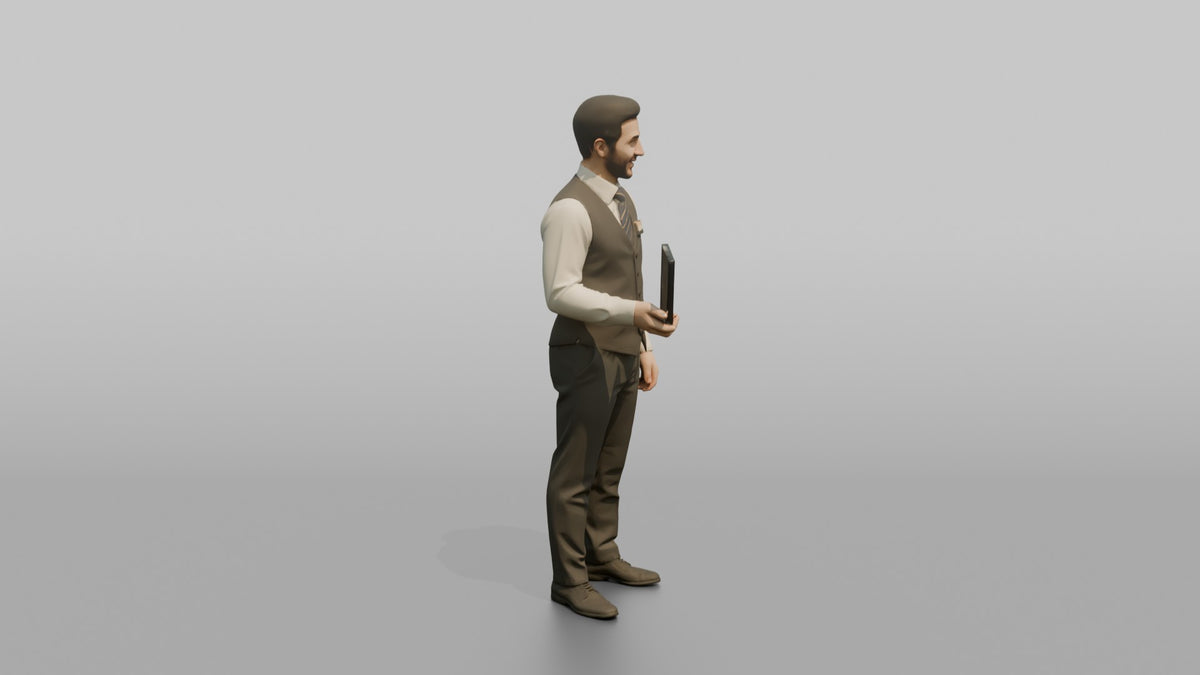 Black Flight Attendant Pouring Coffee into a Mug - 3D character model, view 2