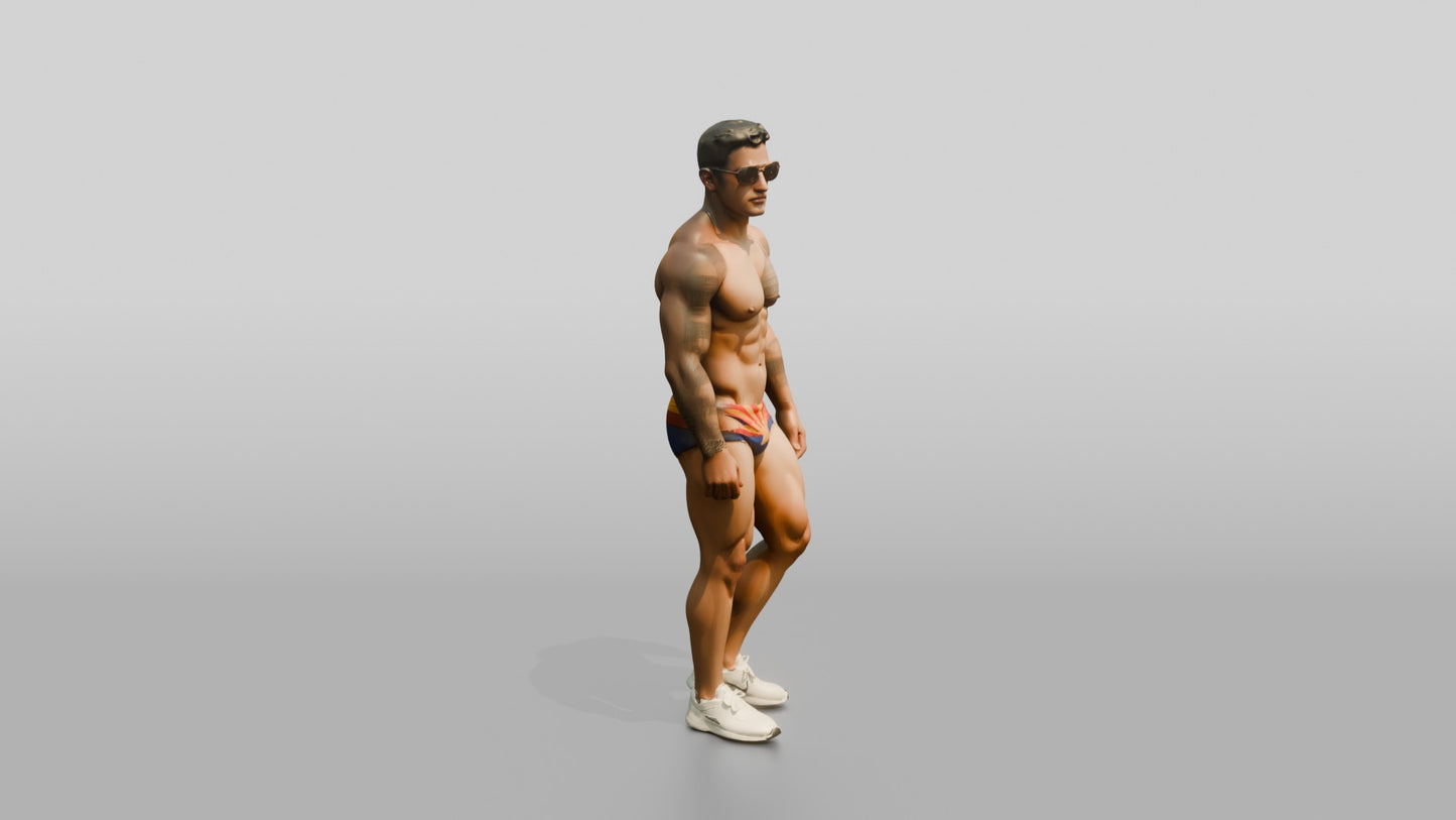 Mestizo Man Running in Sunburst Swim Brief