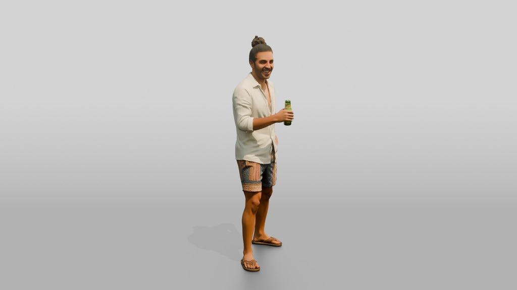Boho Man with a Beer in a Linen Shirt
