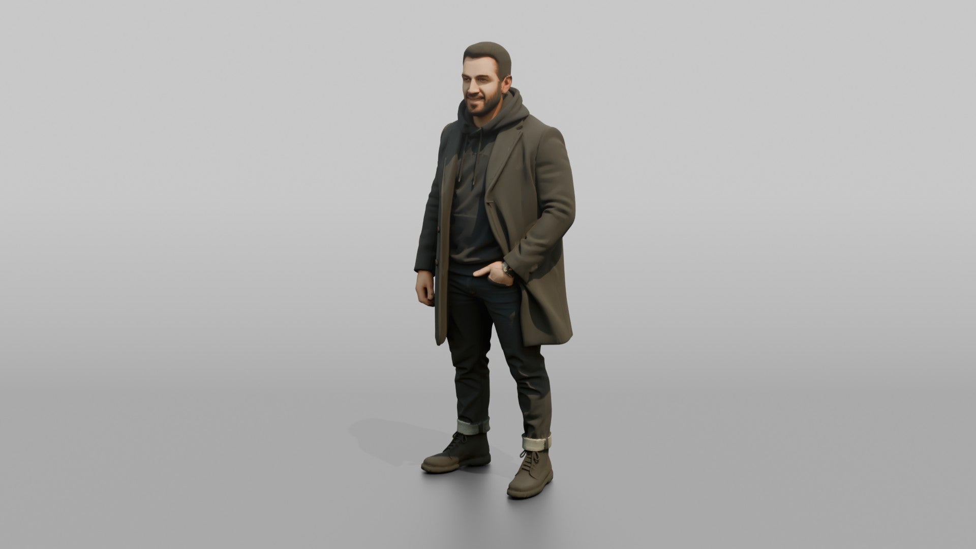 Middle Eastern Man in Long Overcoat and Boots