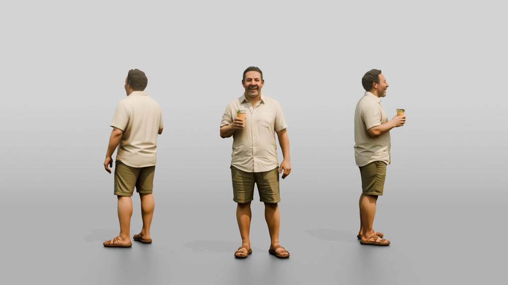Stocky Egyptian Man Laughing with a Cold Drink