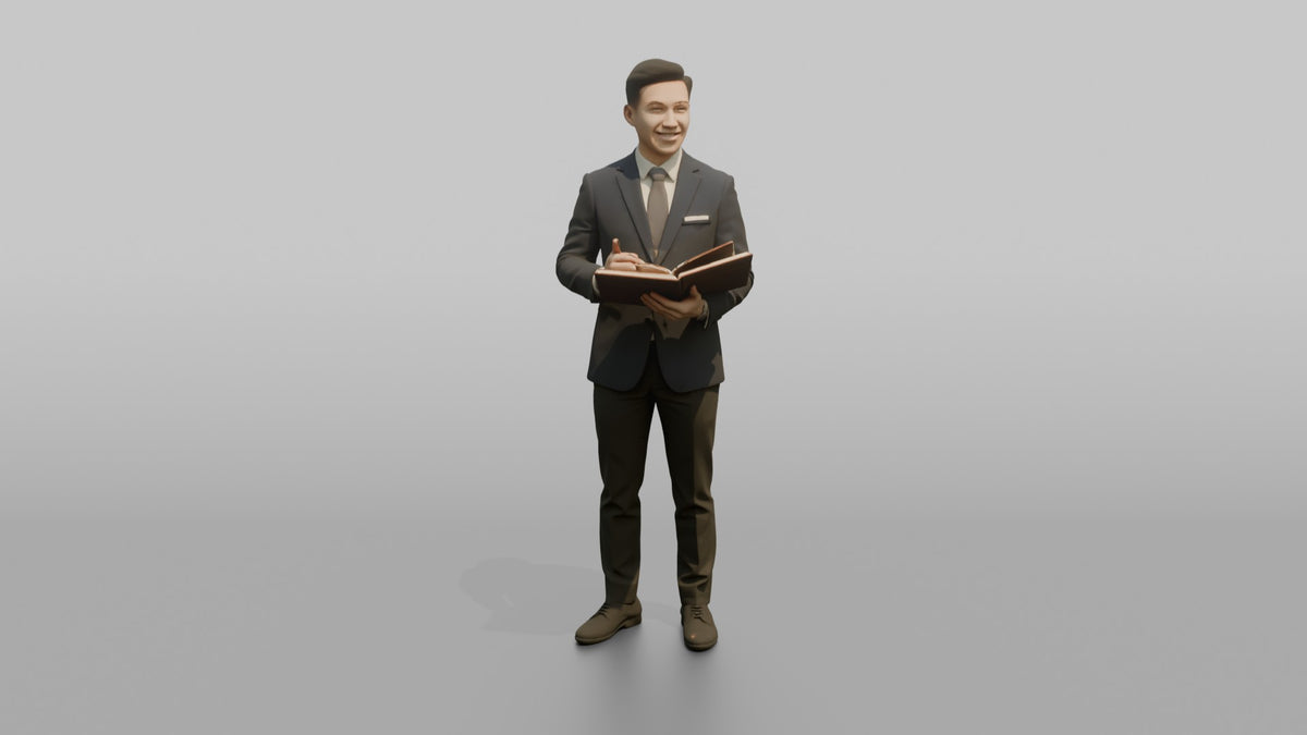 Host Man Holding A Reservation Book - 3D character model, view 5