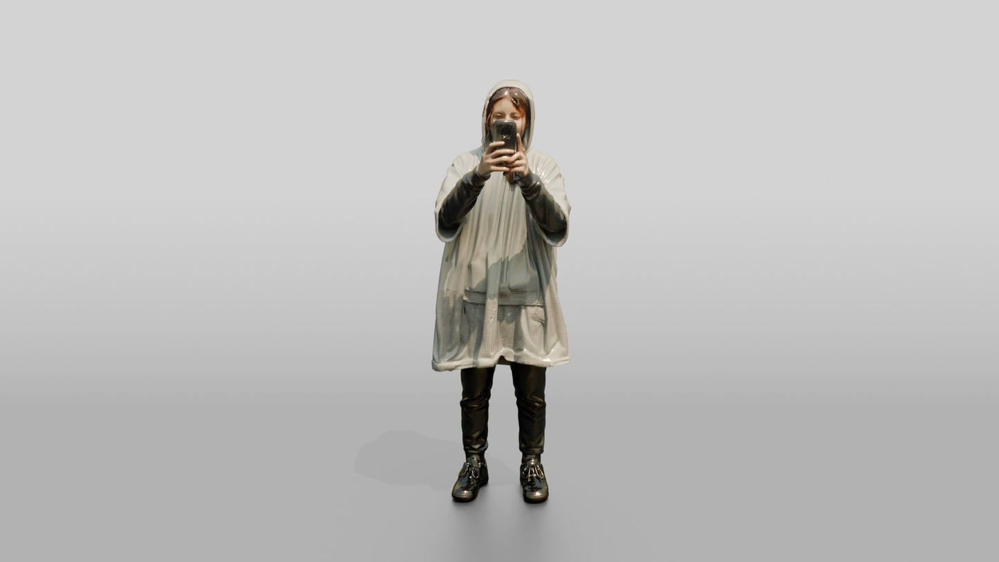 White Teen Girl Photographing the Rain