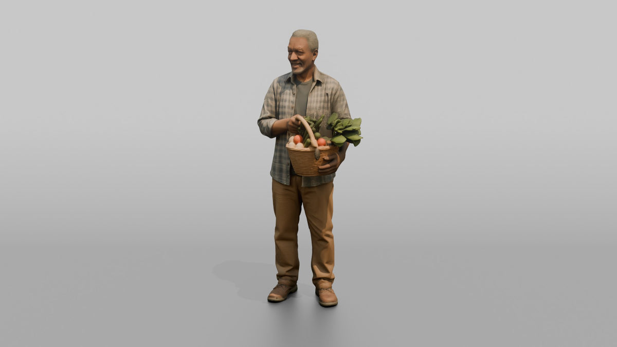 Grandfather Carrying A Wicker Garden Basket Of Vegetables - 3D character model, view 4