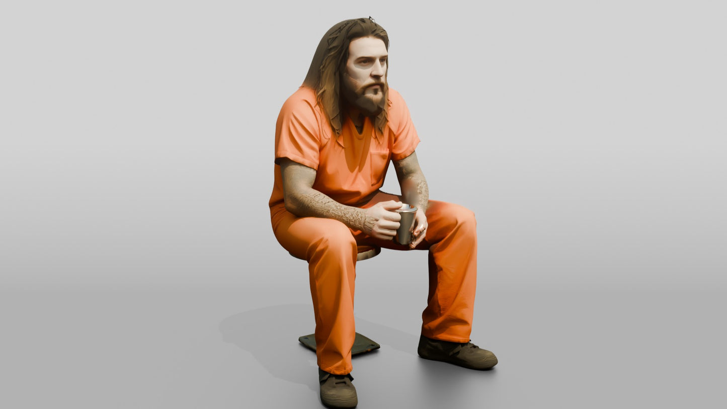 White Male Prisoner in an Orange Jumpsuit