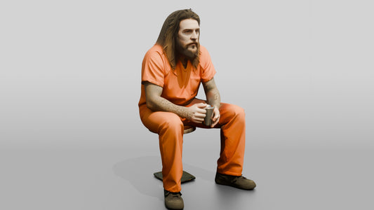 White Male Prisoner in an Orange Jumpsuit - 3D character model, view 1