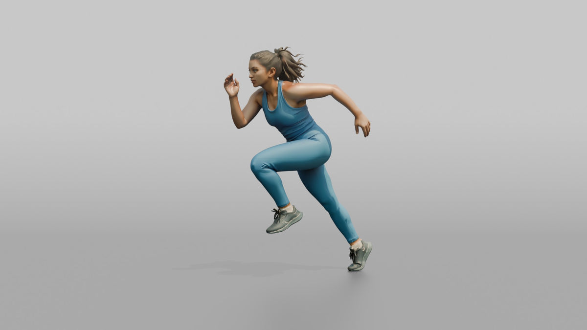 Cardio Athlete Woman In A Sprinting Stance, Leaning Forward - 3D character model