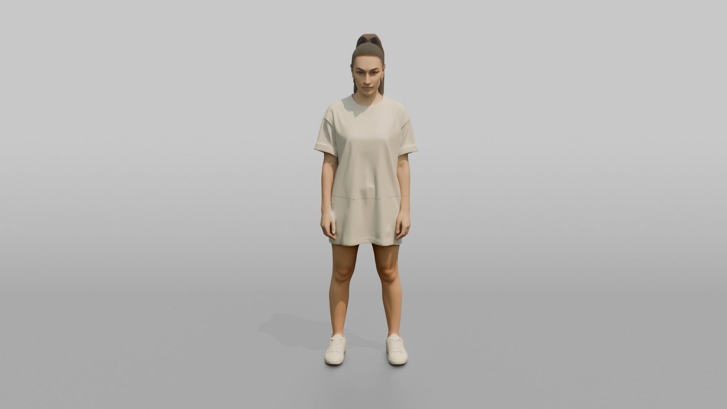 Woman Standing in an Oversized T-Shirt Dress