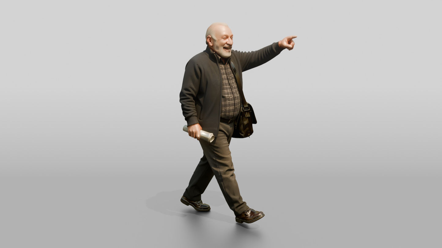 Elderly Man Pointing While Walking