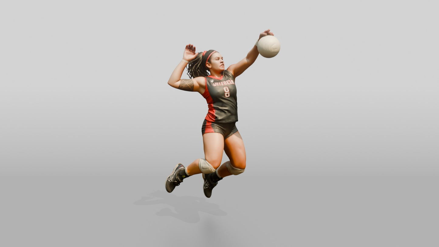 Hispanic Female Volleyball Player in Charcoal and Red Jersey