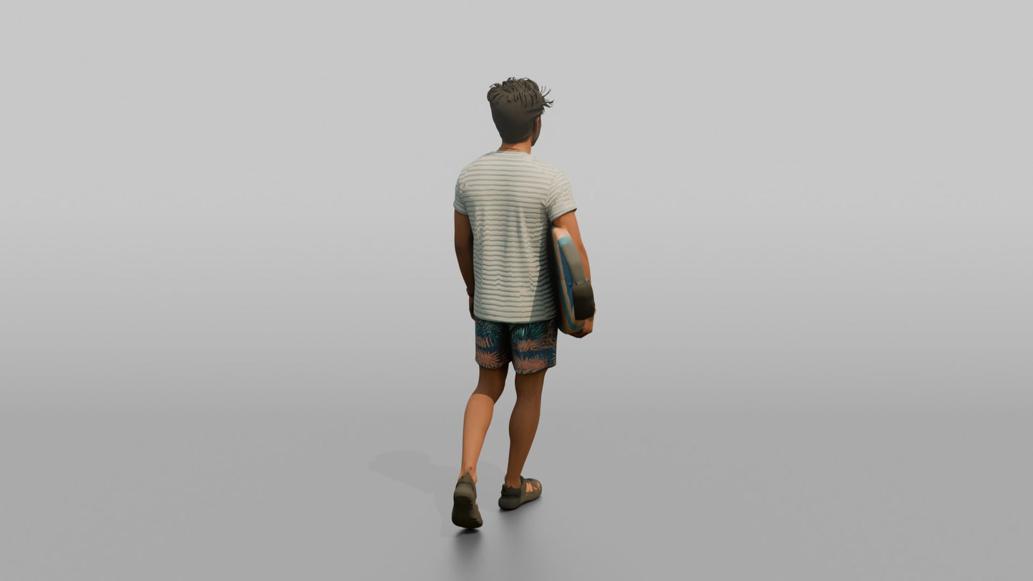 Vacationer Wearing Striped Summer Tee And Swim Trunks