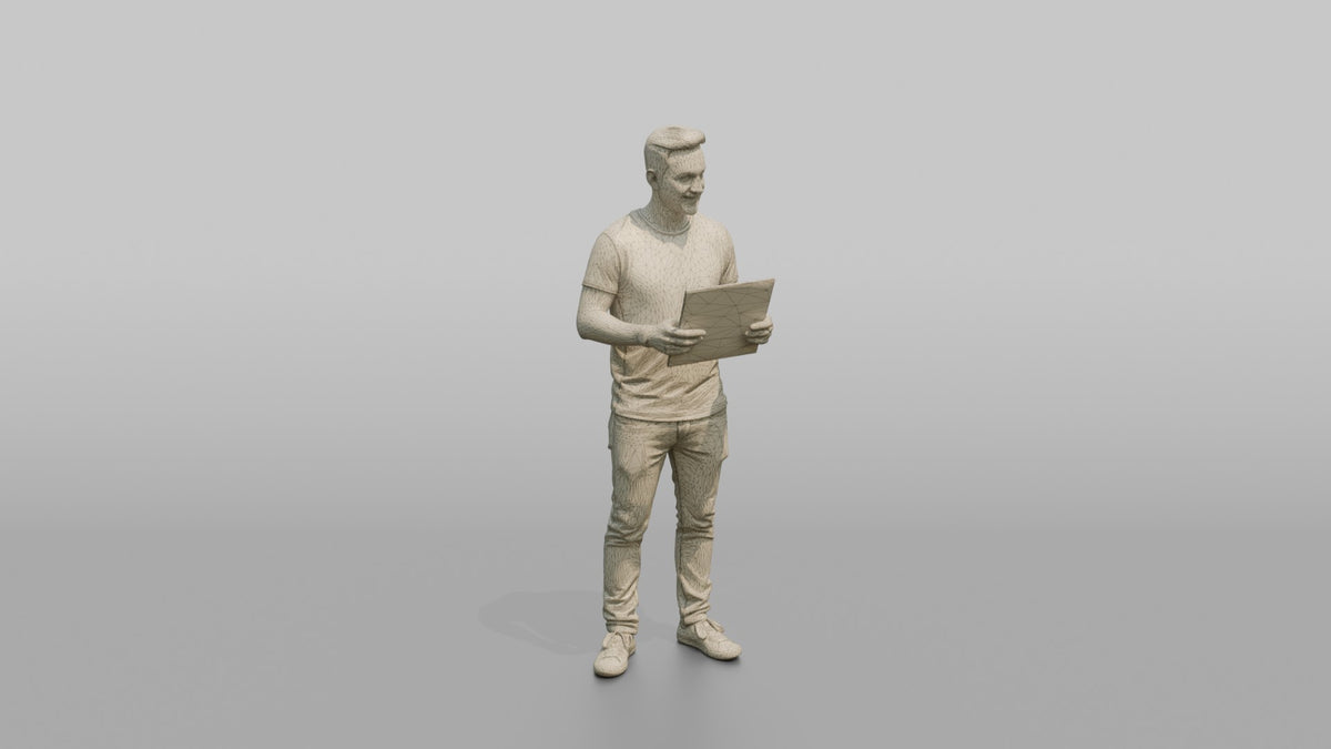 Club DJ Man Holding A Vinyl Record - wireframe topology preview