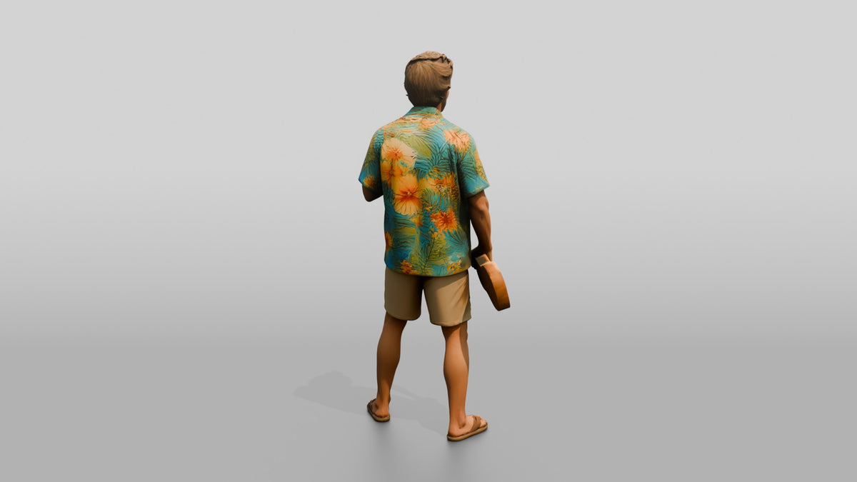 Beach Hippie with a Ukulele - 3D character model, view 3