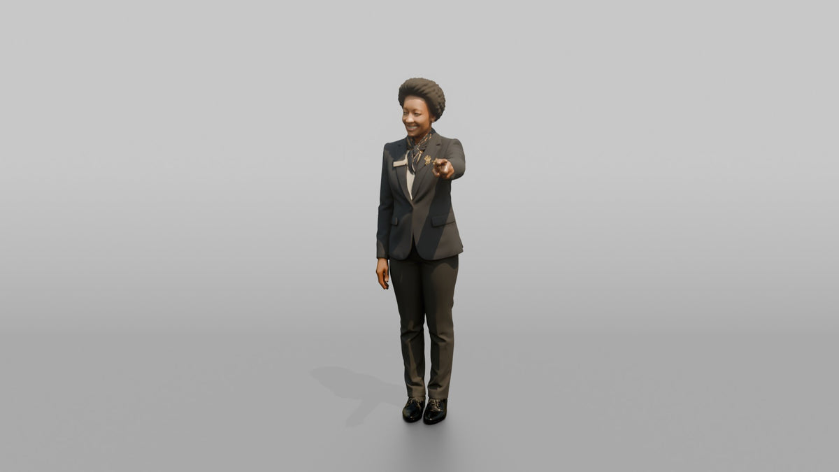 Receptionist Woman Pointing Toward An Elevator - 3D character model, view 4