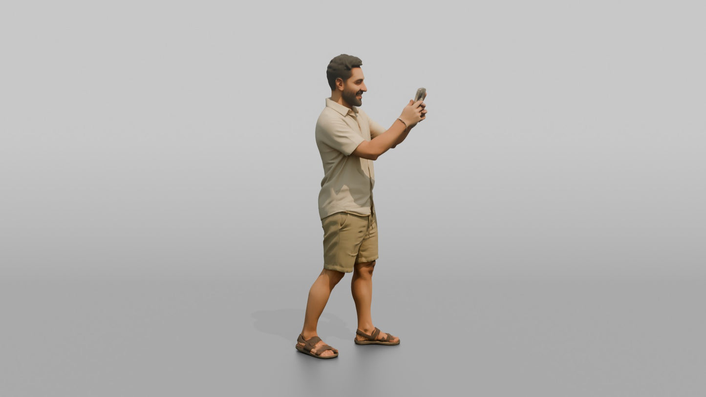 Vacationer Wearing Linen Shirt And Shorts