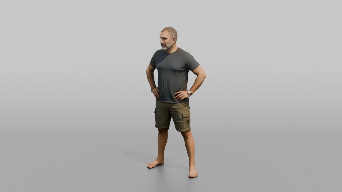 Physique Model Man Standing In A Confident Wide Stance, Hands On Hips - 3D character model, view 4