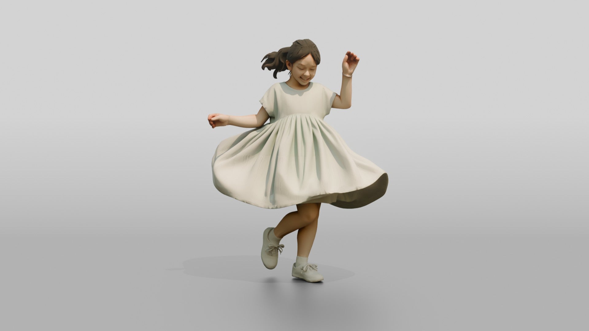 Girl Twirling in Mint Green Dress