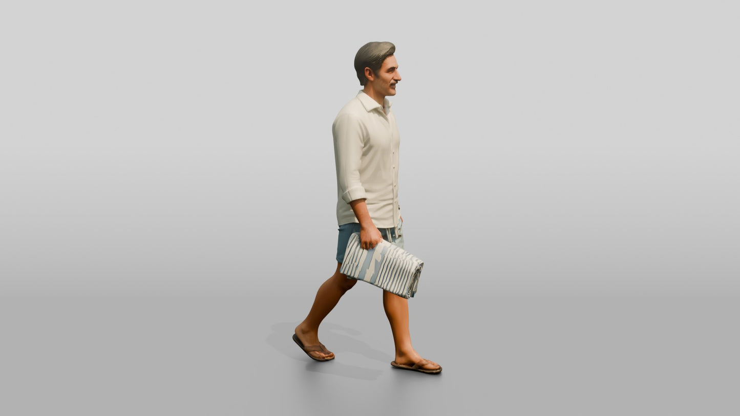 Middle-Aged Italian Man Carrying a Beach Towel