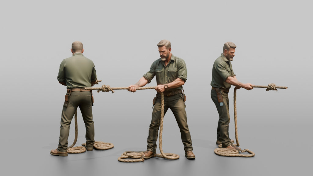 Farmer Tying Heavy Canvas Rope Around Flatbed