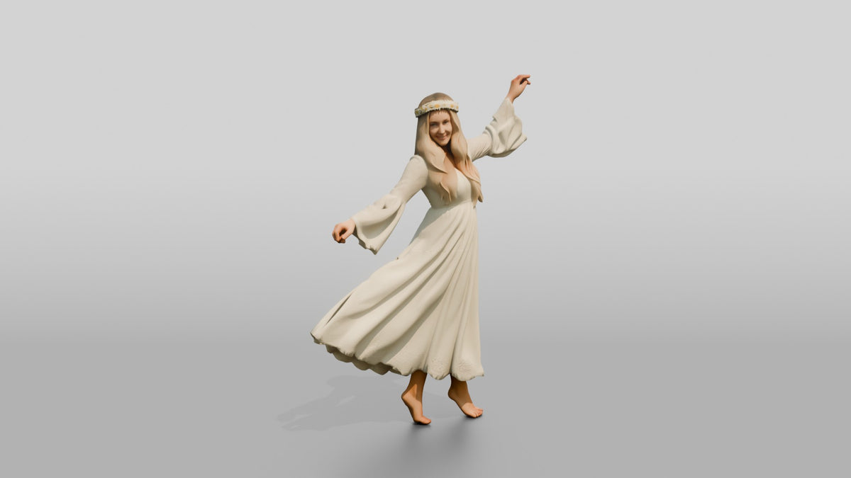 Boho Bride in a Flowing White Dress - 3D character model, view 1