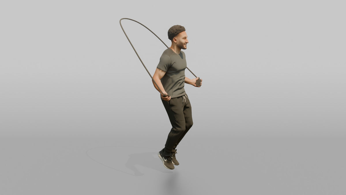 Cardio Athlete Man Mid-jump With A Jump Rope - 3D character model, view 2
