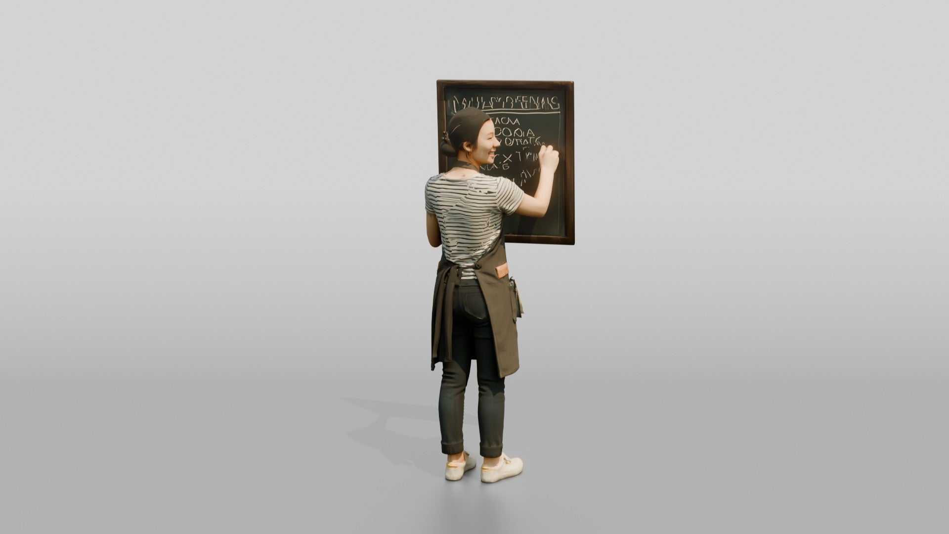 East Asian Woman Barista Writing Chalk Menu