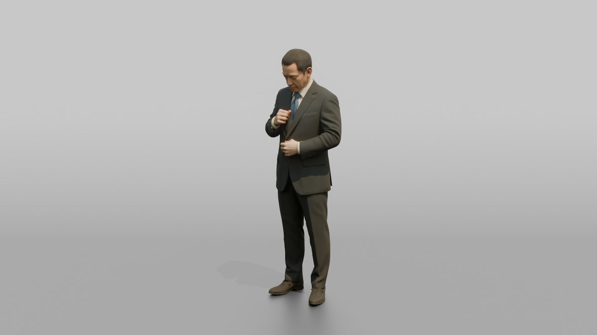 Man Customer Trying On A Suit Jacket - 3D character model, view 4